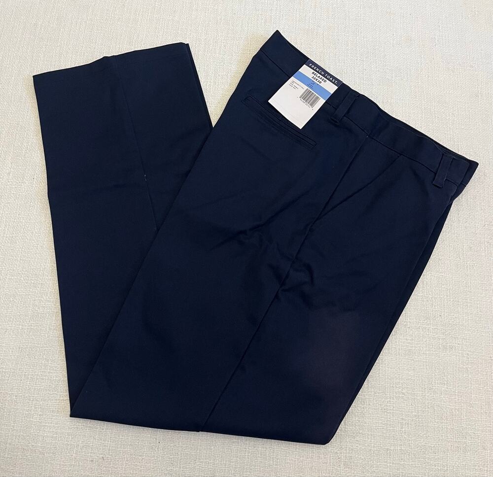 NWT French Toast School Uniform Pants Mens 32x30 Navy Blue Relaxed Fit work READ